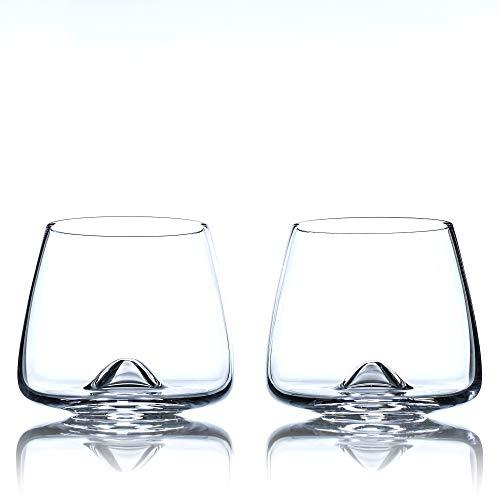 Greenline Goods Whiskey Glasses Set | Large 14 oz Crystal Glass | Hand Blown Set of 2 - Uniquely Designed Bourbon & Scotch Tasting Glasses - Old Fashioned Cocktail Rocks Wisky Glasses