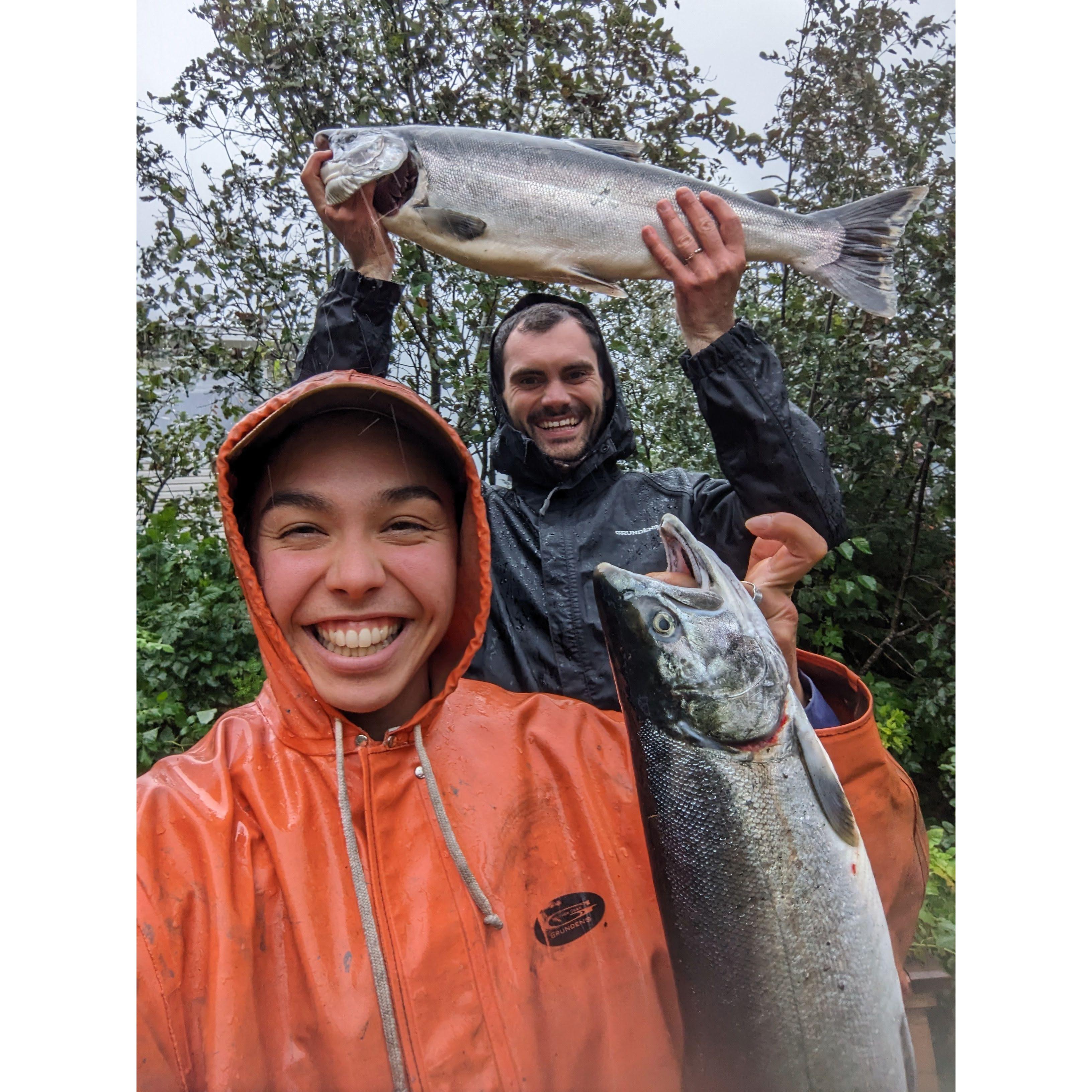 We got engaged on Brian's favorite river in his hometown of Corona, the Aleganik, one of the Coppey River catching silver