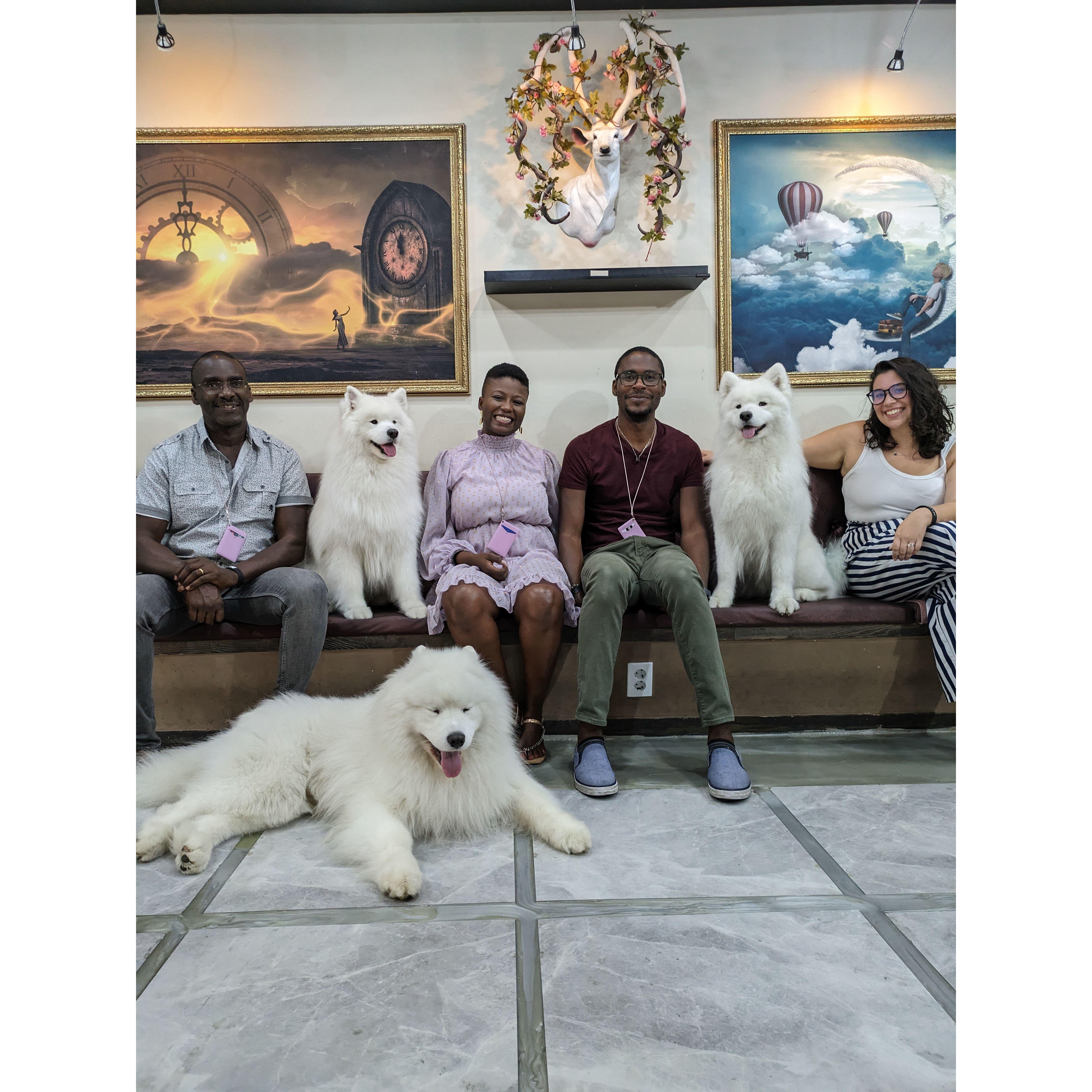 With family at the Samoyed dog cafe in Seoul