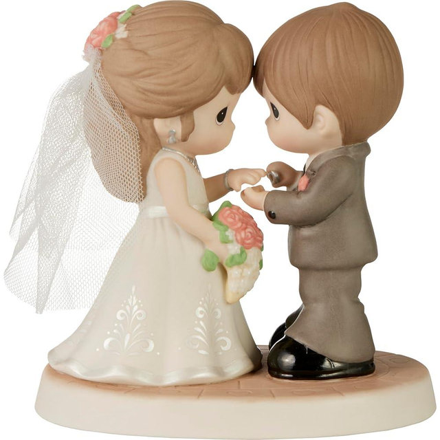 Precious Moments Wedding Figurine | with This Ring, I Thee Wed Brunette Porcelain Bisque Figurine | Bride & Groom | Wedding Gift | Hand-Painted