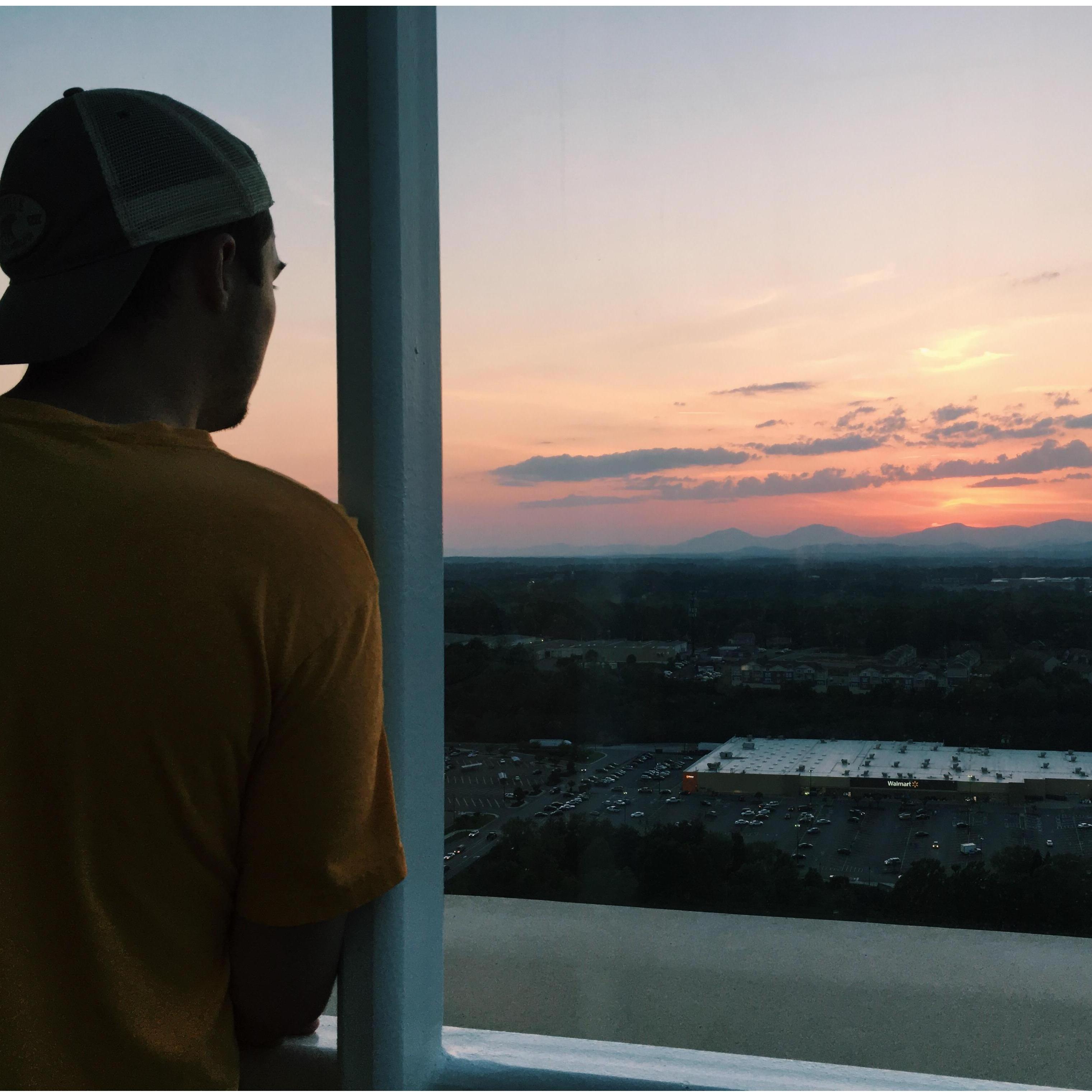 hanging out on top of the freedom tower at lu, where we had our first kiss - may 2018