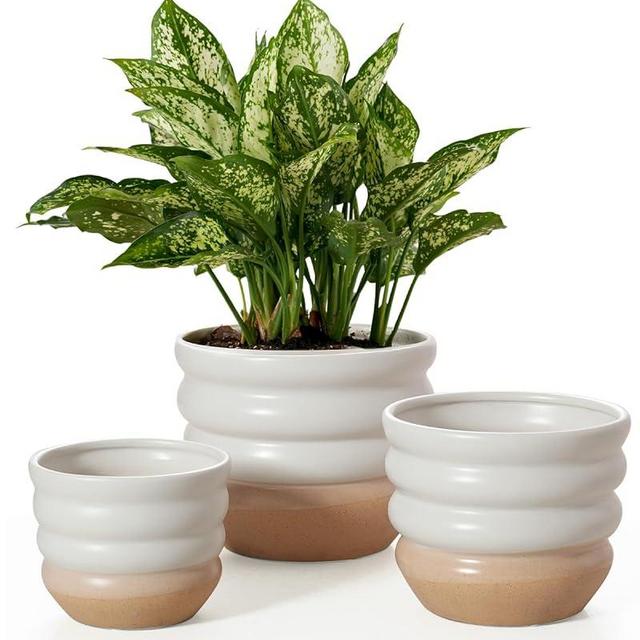 JOFAMY Ceramic Pots for Plants, 5/6/7 inch Stack Planters for Indoor Plants, Ideal Modern Flower Pot for Spider Plant and Pothos（3 Pack）
