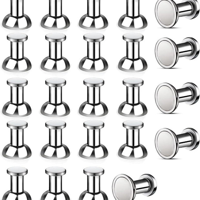 OOTDAY 24Pcs Refrigerator Magnets, Silver Fridge Magnets Adults, Small Strong Magnets for Whiteboard, Magnetic Push Pins, Whiteboard Magnets for Kitchen, Office, School, Locker, Map（0.43 * 0.51"）