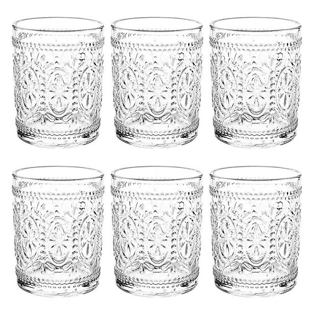 Bekith 6 Pack Drinking Glasses, 9.5 oz Romantic Water Glasses Tumblers, Heavy Duty Vintage Glassware Set for Whisky, Juice, Beverages, Beer, Cocktail