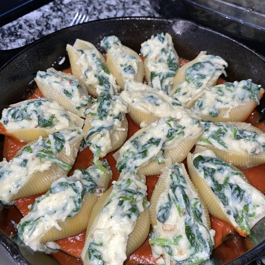 First dish made together—stuffed pasta shells (don’t worry it was topped with cheese and sauce)