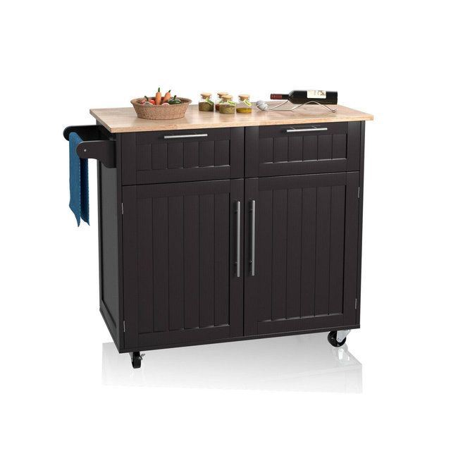 Costway Rolling Kitchen Cart Island Heavy Duty Storage Brown Trolley Cabinet Utility Modern