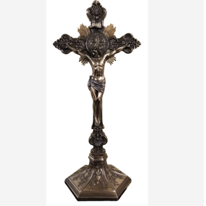 17" Standing Ornate St Benedict Crucifix in Cold Cast Bronze