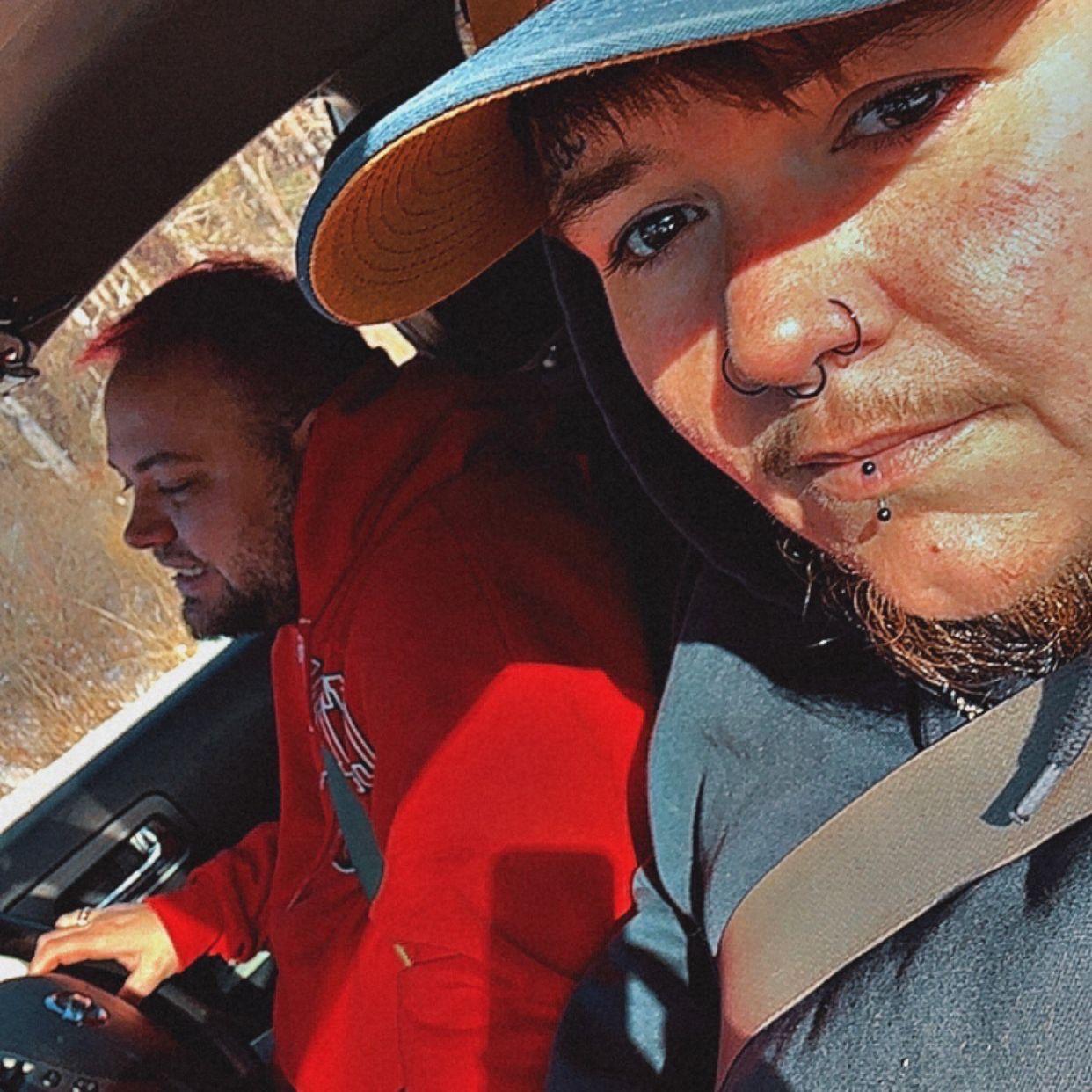 Me driving, while he takes pictures.