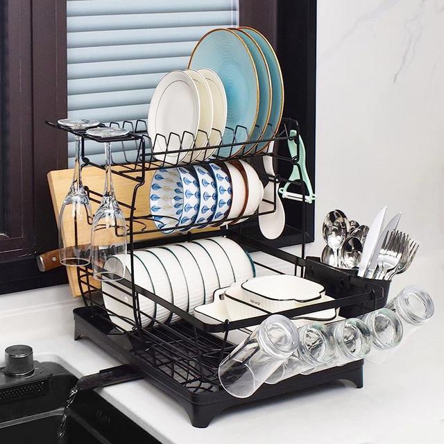 1pc Dish Drying Rack With Drainboard,2 Tier Rustproof Sturdy Over The Sink  Dish Rack, Aesthetic Room Decor, Home Decor, Kitchen Accessories, Bathroom