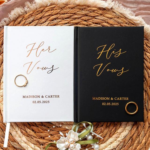 Personalized Vow Books, Her Vows His Vows, Custom Wedding Vow Book with Name and/or Date, 5 Colors Available, Promises Books, 4.3 x 6 in,