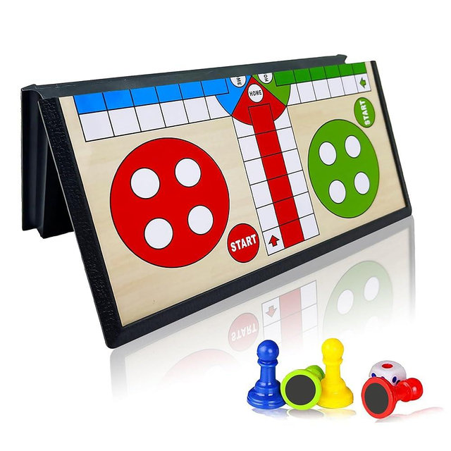 KIDAMI Mini Magnetic Ludo Travel Board Game Set, Folding Design and Light-Weight, Gift for Kids Toddlers (7.64 × 7.64 inches)