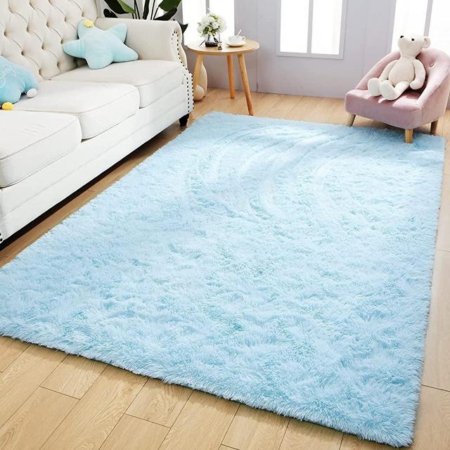 Kelarea Super Soft Shaggy Rug Fluffy Bedroom Carpets, 4x6 Feet Baby Blue, Modern Indoor Fuzzy Plush Area Rugs for Living Room Dorm Home Decorative Kids Girls Children's Floor Rugs