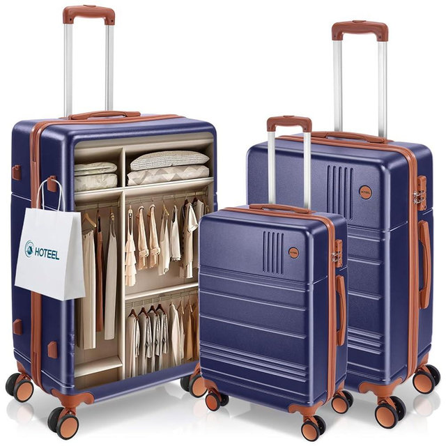 Hoteel Luggage Sets 3 Piece, 4-Yr Warranty Durable Suitcase Dual-Spinner Wheel TSA Lock, Lightweight Travel Hardshell PC+ABS Carry on Luggage for Men&Women, Navy(20/24/28 inch)