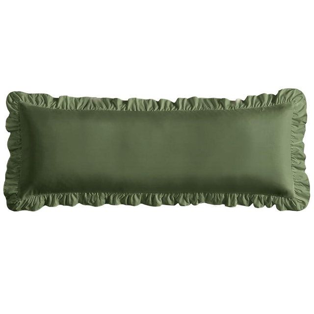 Cobedzy Ruffled Pillow Cases Set of 1, Olive Green Body Pillow Shams Brushed Microfiber Edge Ruffled Soft Pillow Cover with Envelope Closure for Bedding Decor (20"x54")