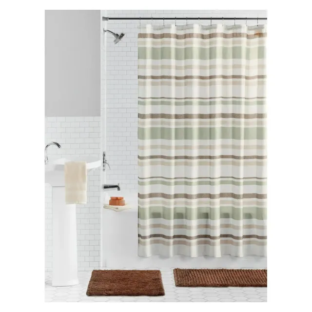 LunaLulinlk 15 Piece Shower Curtain Set, Green/Multi