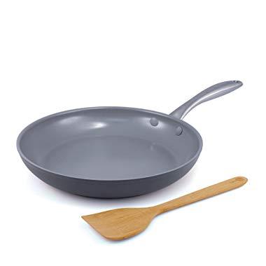 GreenPan Lima 10" Ceramic Non-Stick Open Frypan with Bonus Bamboo Turner, Gray - CW0005078