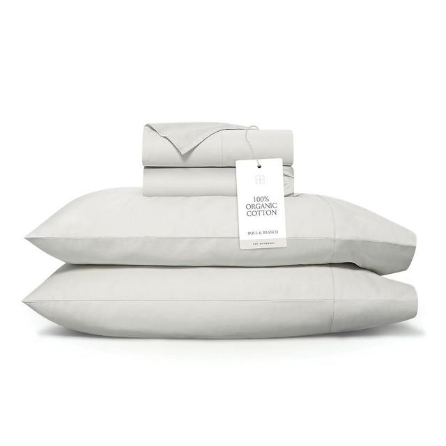 BOLL & BRANCH Signature Hemmed Sheet Set - Queen, Mist - Luxury 100% Organic Cotton - Includes 1 Flat, 1 Fitted, 2 Pillowcases - Buttery Soft