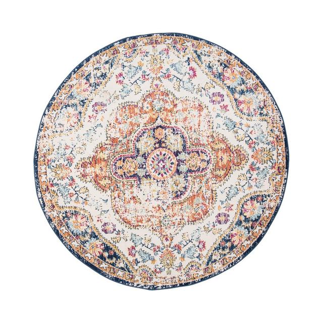 World Rug Gallery Distressed Vintage Bohemian Area Rug - Multicolored 8' Round