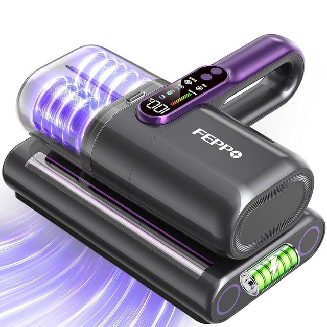 FEPPO Cordless Mattress Vacuum Cleaner, 18Kpa Bed Vacuum with 253.7nm UV-C Light, Ultrasonic, Dust Sensor & LED Display, 52800 BPM Handheld Vacuums for Bed, Sofa, Couch, Crib