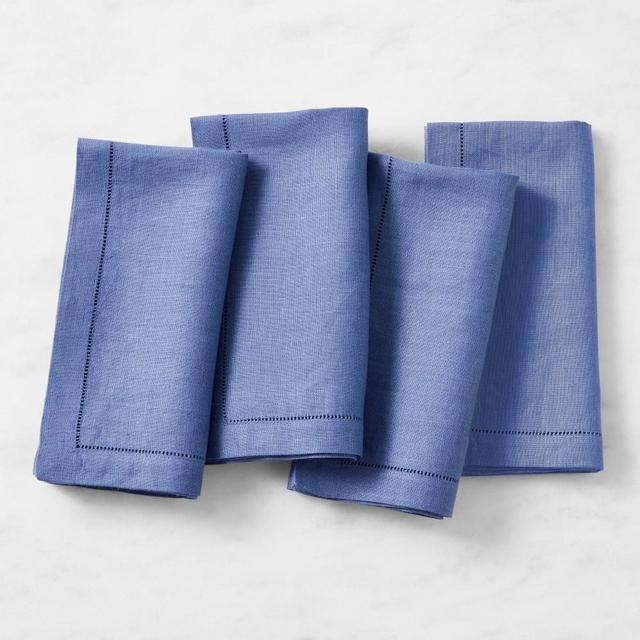 Italian Washed Linen Napkins, Set of 4, Blue