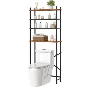 HOOBRO Over The Toilet Storage, 4-Tier Over Toilet Bathroom Organizer, Freestanding Above Toilet Shelf with Adjustable Feet, Space Saving, Easy to Assemble, Rustic Brown and Black BF64TS01