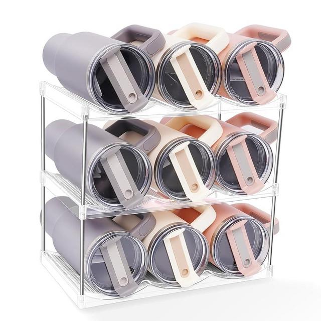 HKNMTT 3-Tier Stackable Water Bottle Organizer,40 oz Tumbler Organizer,Space-Saving Storage Plastic Holder Rack for Large Cups and Bottles,Ideal for Home and Kitchen Cabinet,Countertop,Pantry,Holds 9