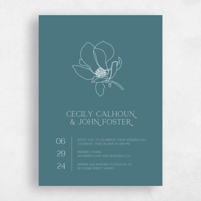 Teal, Blue Wedding Invitation - Alameda Bloom