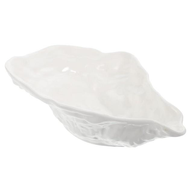 Sauce Serving Tray Ceramic Sauce Plate Oyster Shells Shape Condiment Tray Ceramic Exquisite Oyster Plates Decorative Soy Plate Ceramic Tasting Dishes (8inch) Soup Bowl