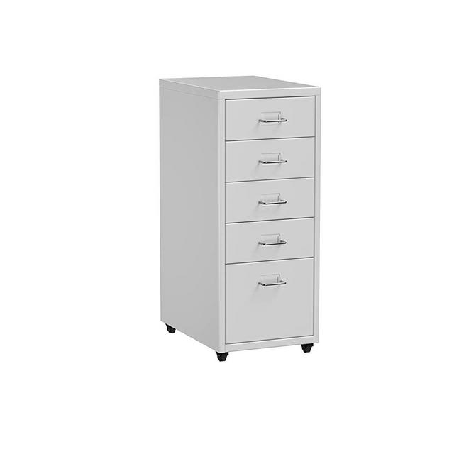 5 Drawer Vertical File Cabinet,Home Metal Mobile File Cabinet, Office Organizer File Cabinet,Under Desk Vertical File Cabinet with Wheel,Assembly Required (White)