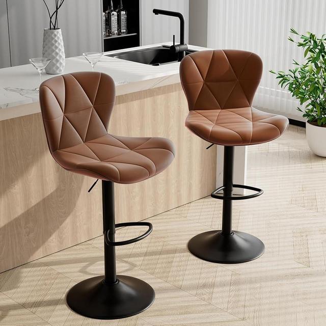 Daluvenix Bar Stools Set of 2,Adjustable Swivel Barstools, Faux Leather Bar Chairs,Upholstered Counter Height with High Backrest for Kitchen Island, Brown