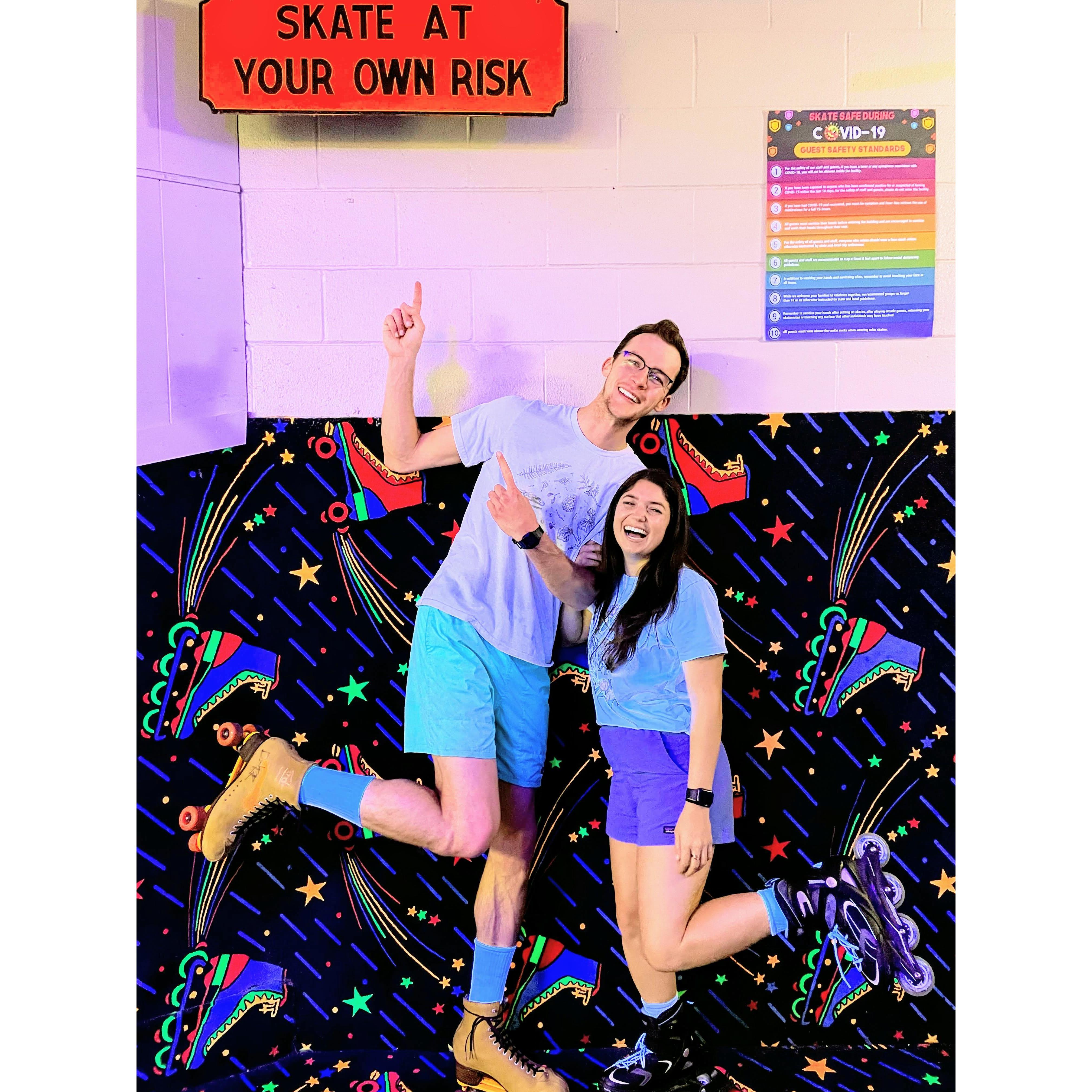 Our joint birthday party at the roller rink!