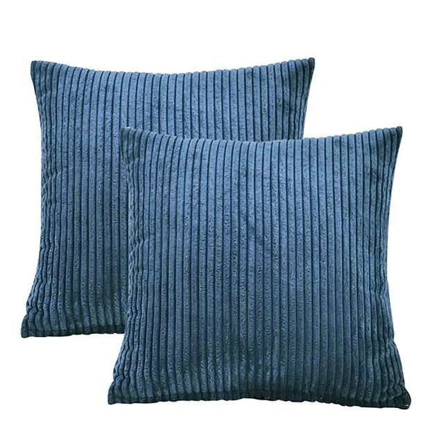 JES&MEDIS Velvet Soft Solid Color Decorative Square Throw Pillow Covers Set Cushion Case for Bed Sofa Car (Navy Blue_Stripe, 20″ X 20″)