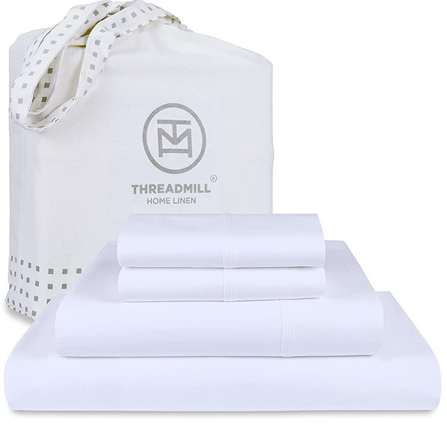 Threadmill Luxury Organic Cotton Sheets - Certified by GOTS - King, 4 Piece, Hotel White - Breathable and Eco-Friendly Premium Sheet Set - Smooth and Cool Bedding with Perfect Elastic Deep Pocket Fit