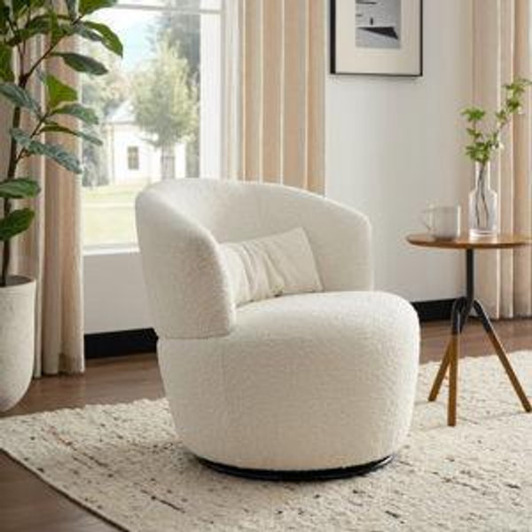 Castlery Amber Bouclé Swivel Chair, Snow