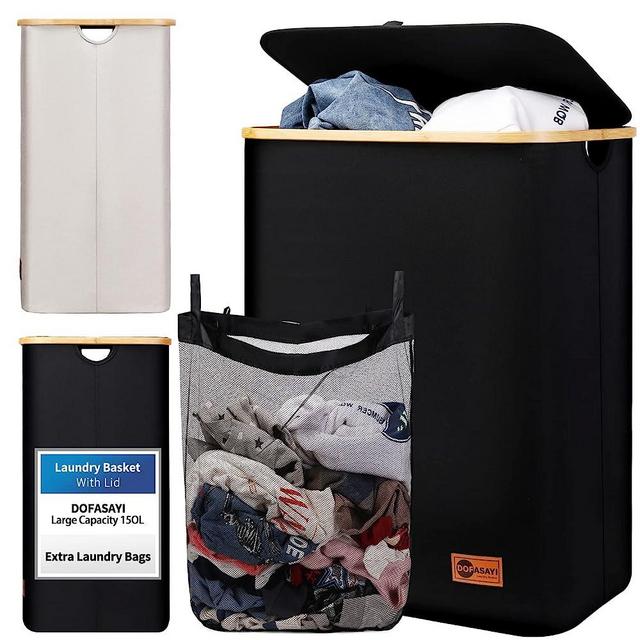 DOFASAYI Laundry Hamper, Laundry Basket With Lid - 150L Dirty Clothes Hamper With Removable Bag - Tall Laundry Bin With Lid - Bathroom, Dorm, Large Hamper for Laundry With Lid, Black