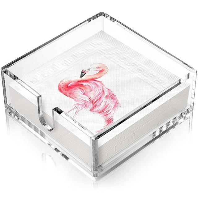 Acrylic Luncheon Napkin Holder with Rounded Corners and Hygienic Non-Slip Pads, Clear Napkin Holder with Easy Access U-Shaped Opening, Lucite Napkin Holder, Acrylic Napkin Holder 7x7x2.5” Inside