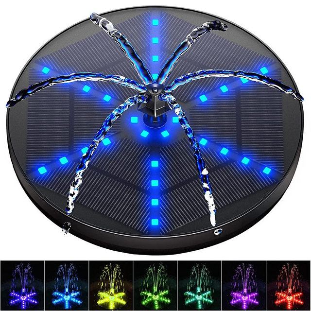 GAIZERL Solar Bird Bath Fountains 2022 Upgraded, 4W Solar Powered Water Fountain Pump with 7 Nozzles & 4 Fixers, 4000 Battery, 7 Colors LED Light for Garden, Pond, Pool, Fish Tank, and Outdoor