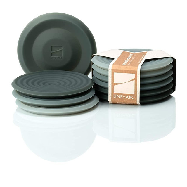 The Degrē Coasters XL (Winter Salad, Set of 6) by LINE+ARC. 10mm Thick, Dishwasher Safe, Stain-Resistant, Outdoor, Coffee Table, Silicone, Modern, Mid Century, Drink, Non-Absorbent, Housewarming Gift