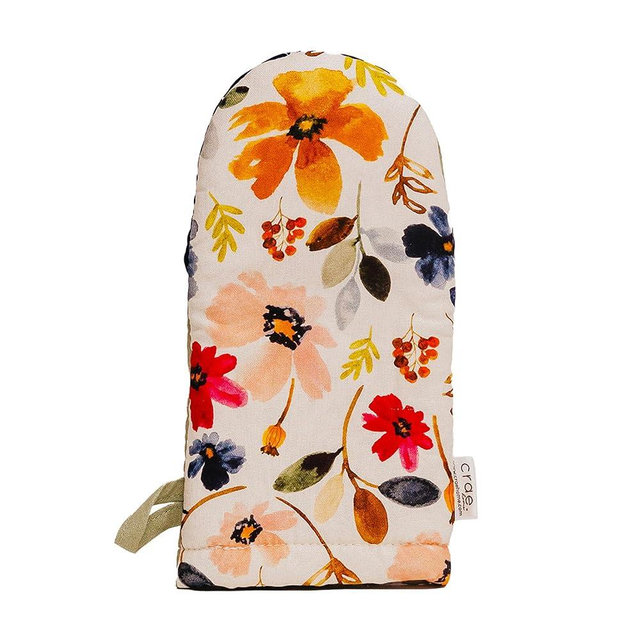 Crae Home - Cute Cotton Oven Mitt (Ester Pattern) | Silicone Grip Lined, Heat-Resistant Kitchen Mitt with Hanging Loop | Pot Holder Style Oven Glove for Baking & Cooking | 10.5” x 5.5”