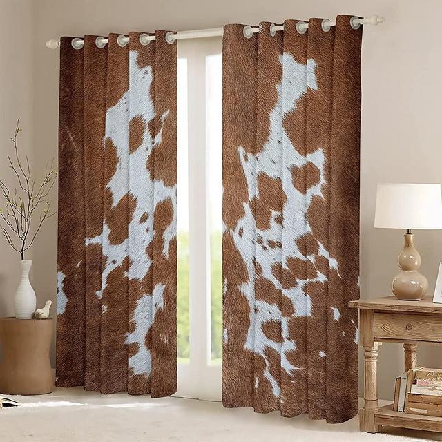 Cow Print Curtains for Bedroom 42Wx84L,Realistic Cow Fur Pattern Windows Drapes,Western Farm Rustic Retro Grommet Window Treatment Room Decoration,2 Panels
