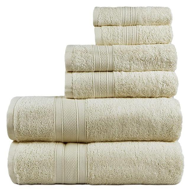 TRIDENT Soft and Plush, 100% Cotton, Highly Absorbent, Bathroom Towels, Super Soft, 6 Piece Towel Set (2 Bath Towels, 2 Hand Towels, 2 Washcloths), 500 GSM, Linen