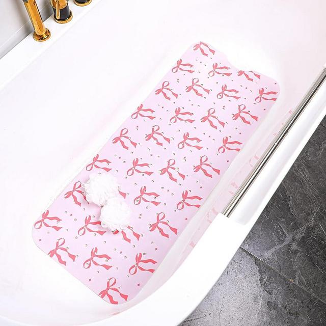 Mudder Pink Bow Bathtub Mat 40 x 16 Inch Cute Tub Mat Shower Non-Slip Extra Long Bathmat with Suction Cups & Drain Holes for Bathroom Tub Non Slip