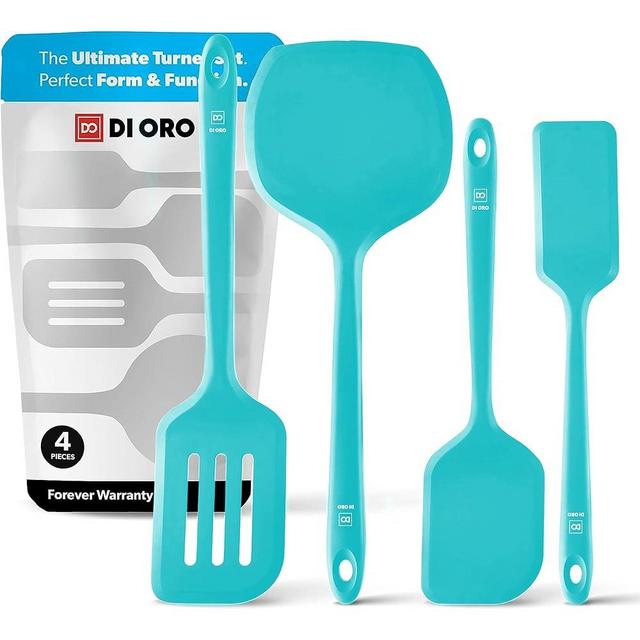 New DI ORO Silicone Turner Spatula Set - Kitchen Spatulas for Nonstick Cookware - Cooking Utensils for Flipping Eggs & Pancakes - 600°F Heat-Resistant BPA Free Turners - Dishwasher Safe (4pc, Teal)