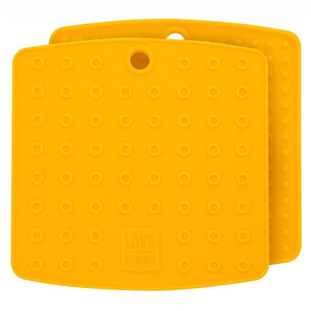 Premium Silicone Pot Holders for Kitchen - Easy to Clean Trivets for Hot Pots and Pans - This Kitchen Tool Works Well as Silicone Trivet, Hot Pads for Oven, Potholders (7x7 in, Yellow, 1 Pair)