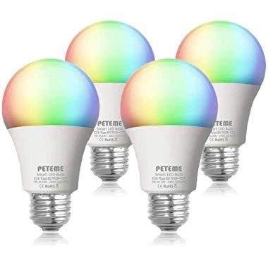 Smart LED Light Bulb 2.4G(Not 5G) E26 WiFi Multicolor Light Bulb Work with Alexa,Siri, Echo, Google Home and IFTTT (No Hub Required), A19 60W Equivalent RGB Color Changing Bulb (4 Pack)