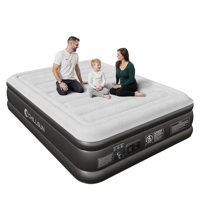 CHILLSUN 2025 Upgraded Queen Air Mattress with Built in Pump, 3 Mins Quick Self-Inflation Blow Up Mattress, 18" Luxury Flocked Top Inflatable Mattress, Airbed for Camping Guests and Home