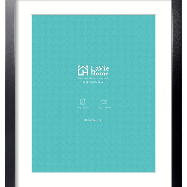 LaVie Home 20x24 Picture Frame Black Poster Frame,Display Pictures 16x20 with Mat or 20x24 Without Mat, Stable and Sturdy Frame and Polished Plexiglass, Horizontal and Vertical Format of The Walls