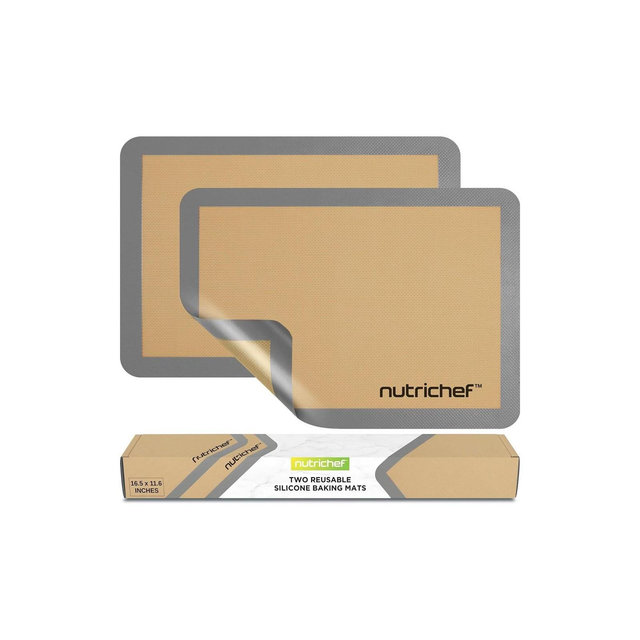 Nutrichef 2 - Pc Silicone Baking Mats - Brown & Gray