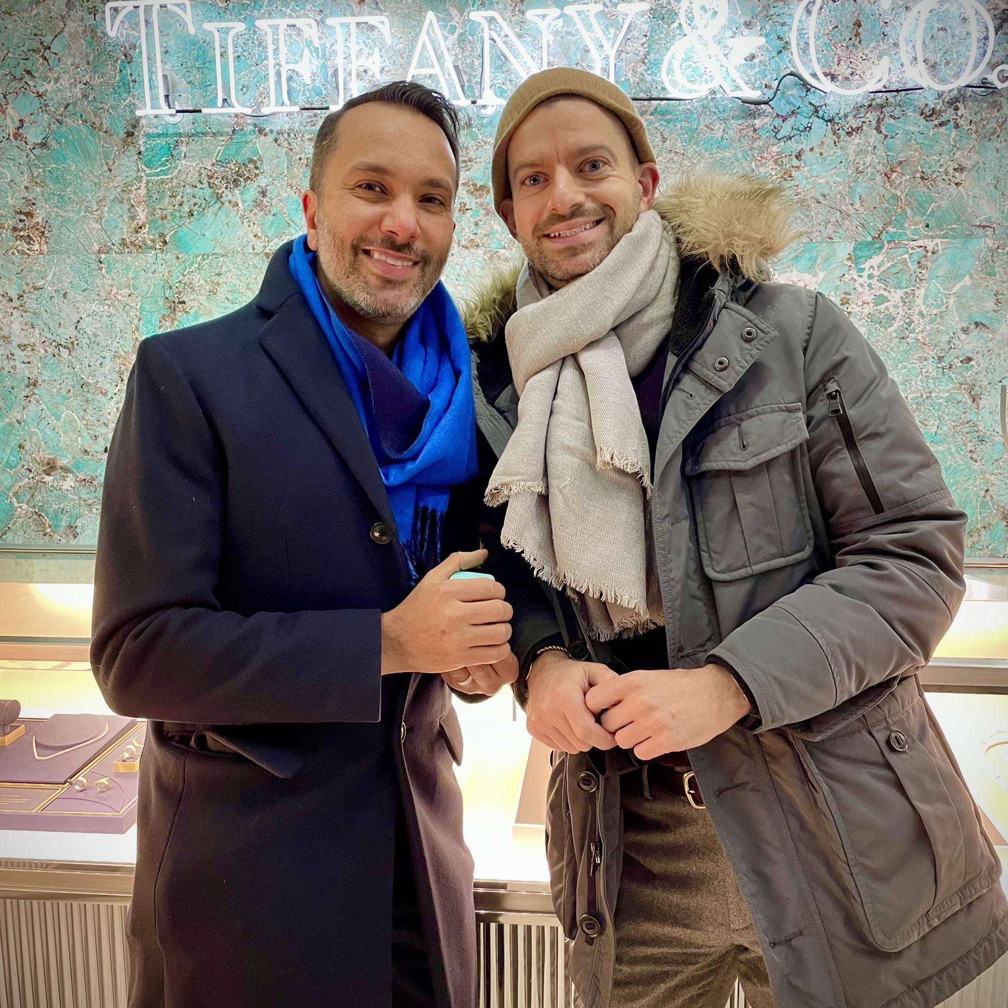 The day we got engaged outside of Tiffany & Co. in Rockefeller Center