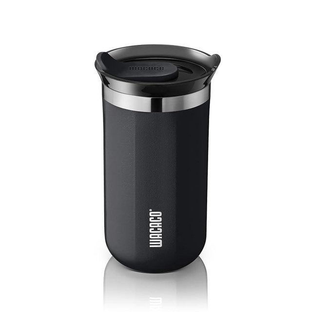 WACACO Octaroma Lungo Vacuum Insulated Coffee Mug, Double-wall Stainless Steel Travel Tumbler With Drinking Lid, 10 fl oz(300ml), Ceramic Black